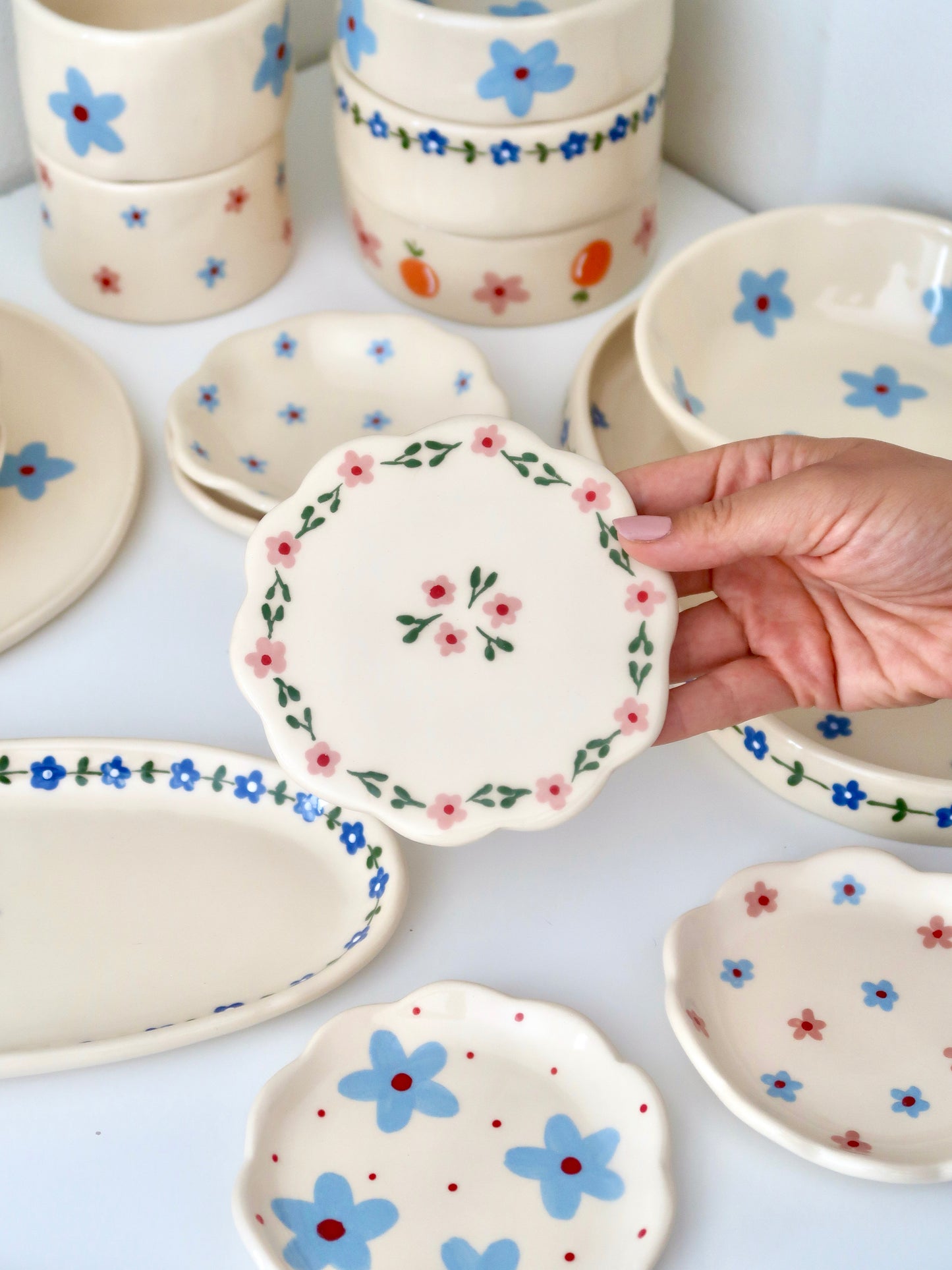 Pink Flowers Scalloped Coaster