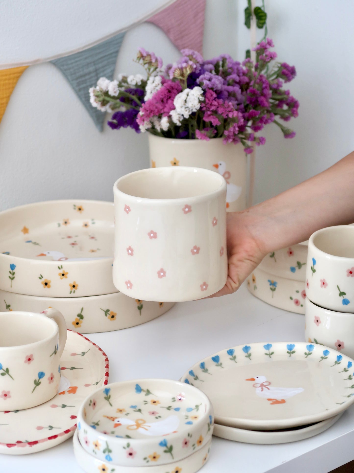 Pot with pink flowers