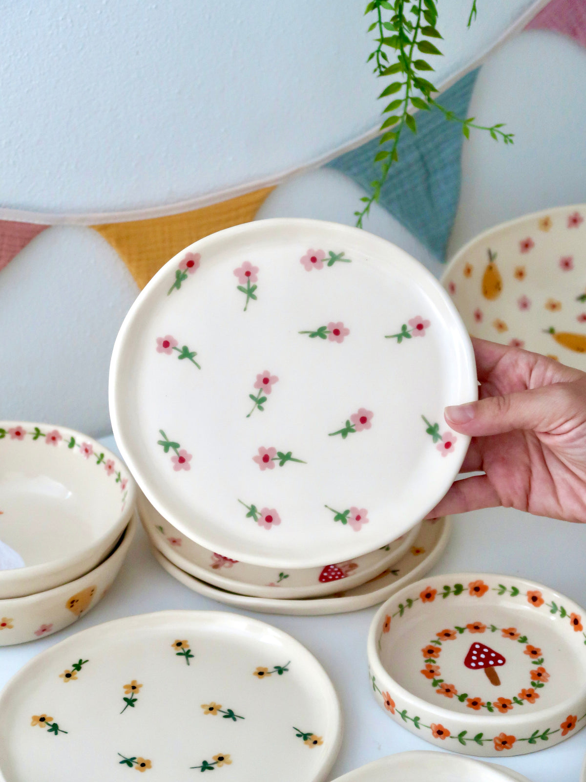 Breakfast/Dessert plate with pink flowers