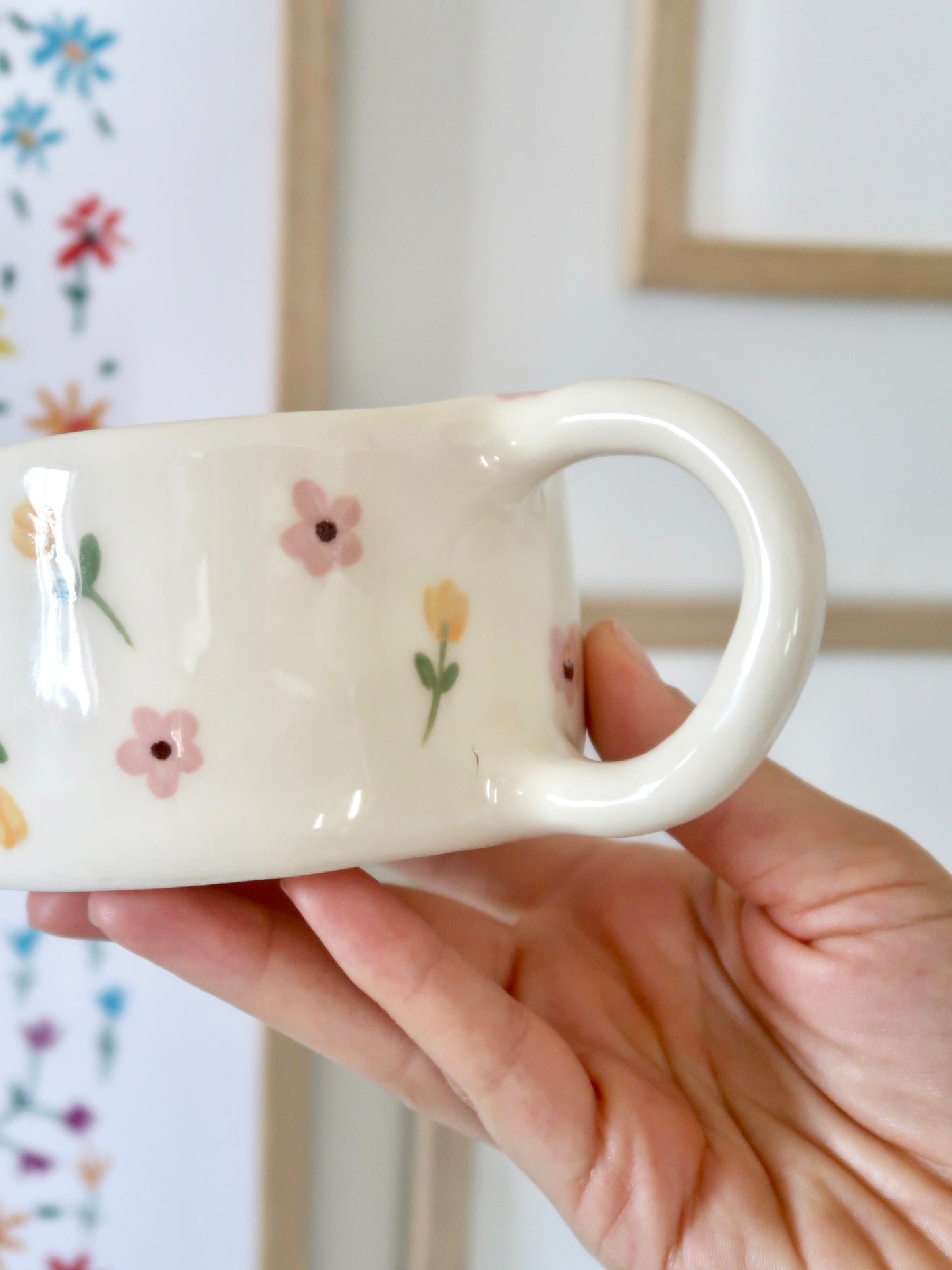 Mug with yellow and pink flowers