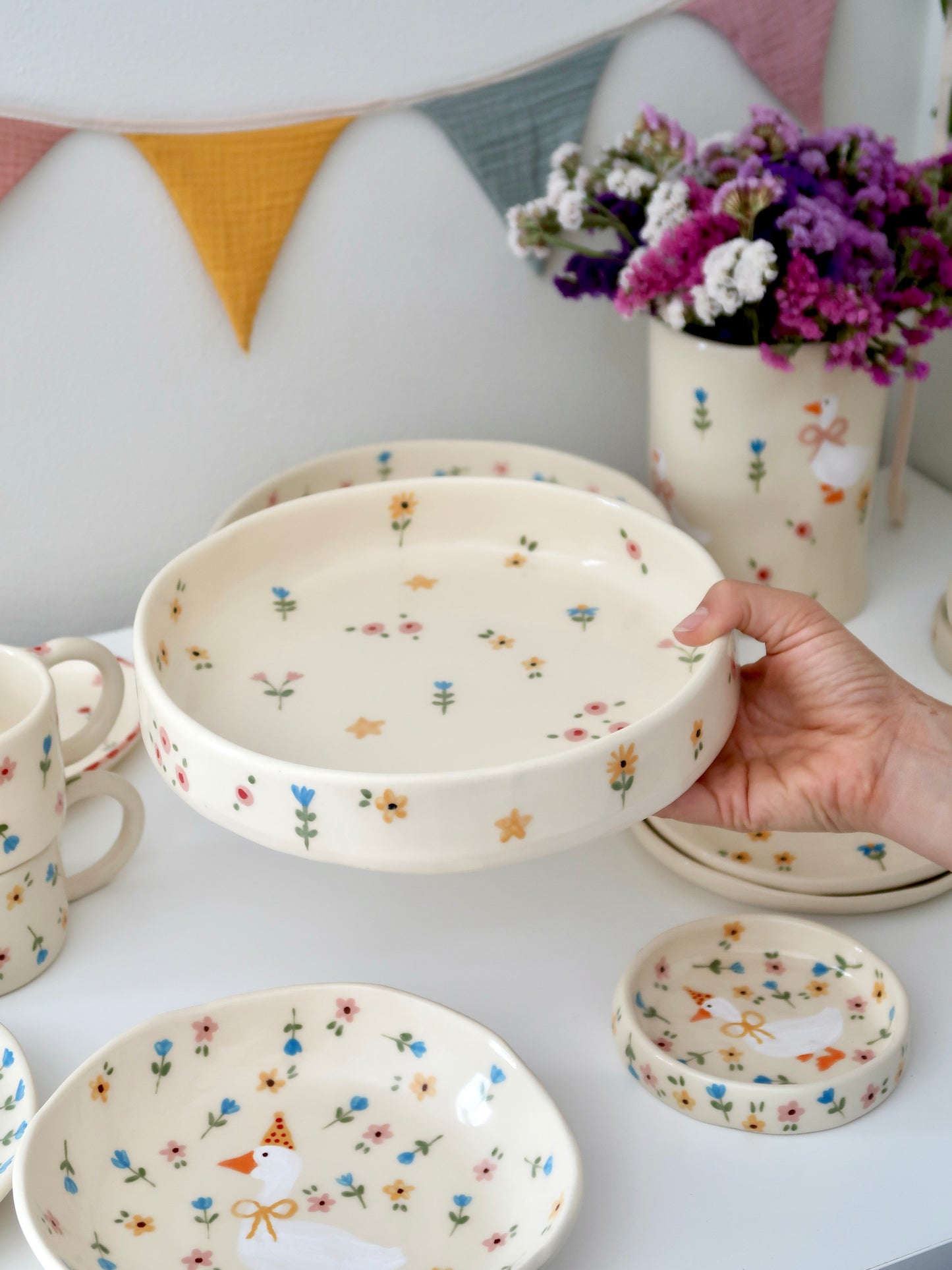 Bowl with multicolor flowers - big size