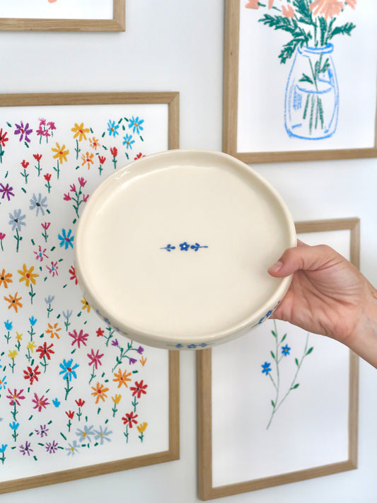 High edge plate with blue flowers