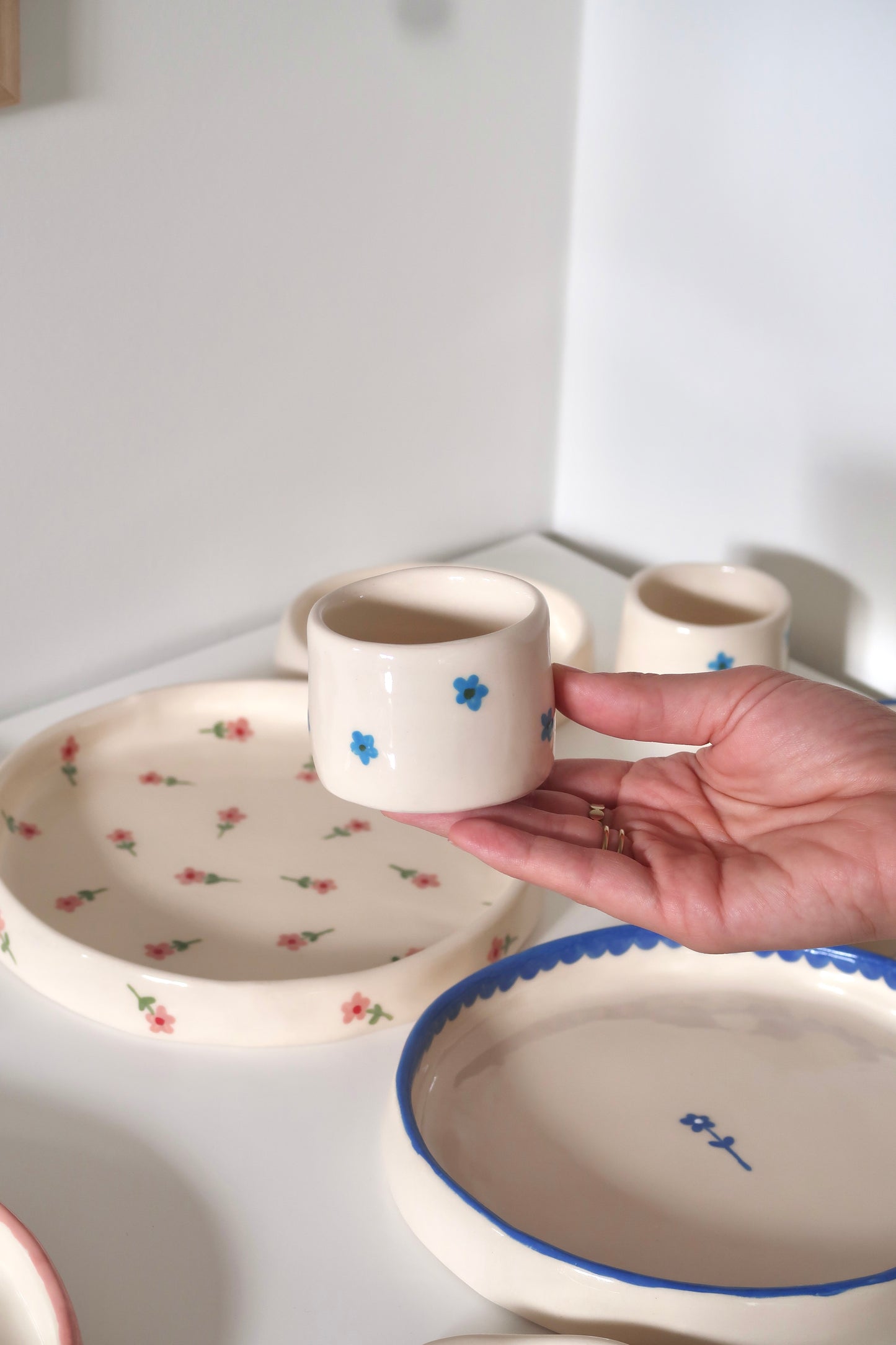 Coffee set with blue flowers