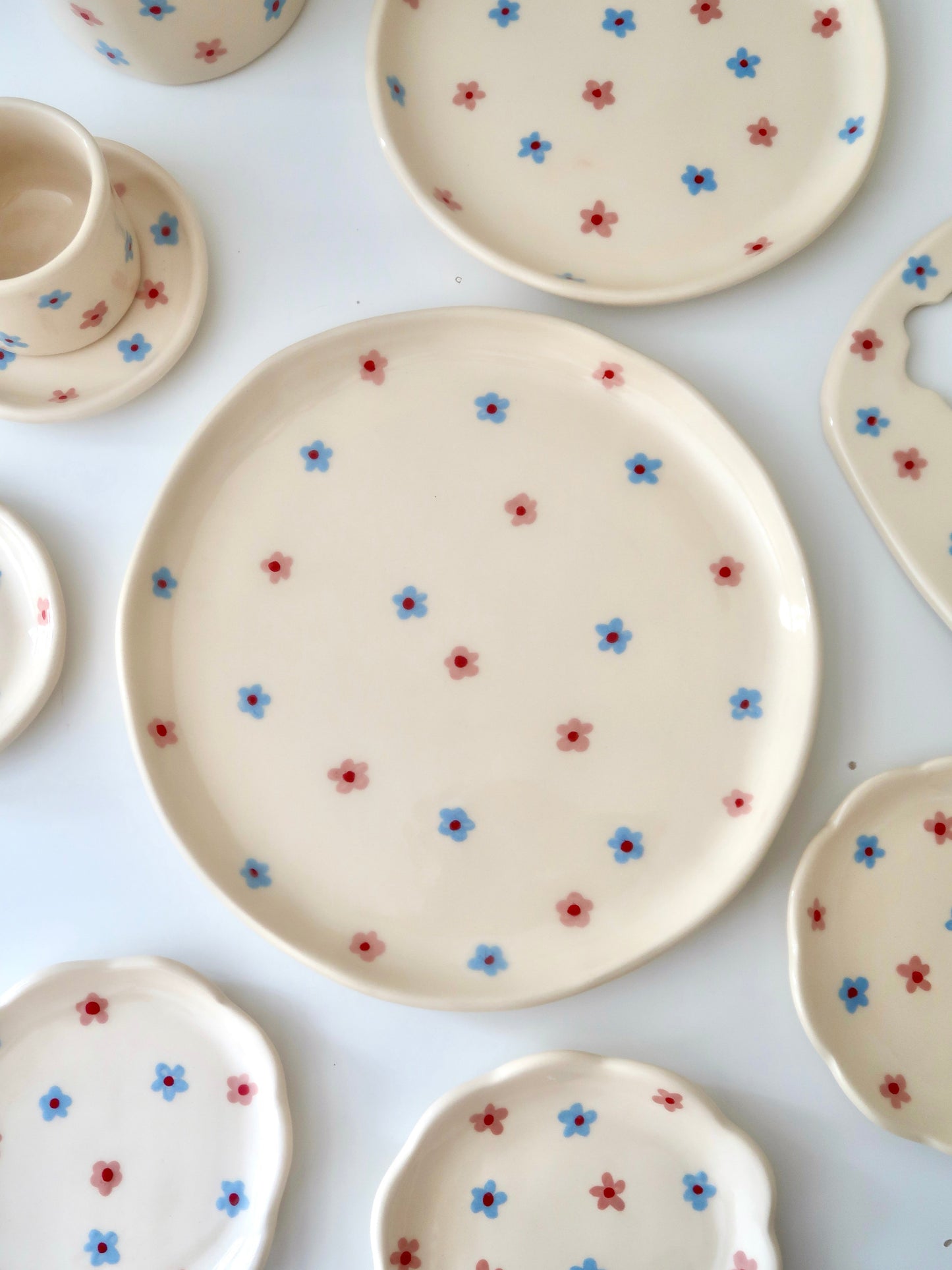 Plate with pink and blue flowers
