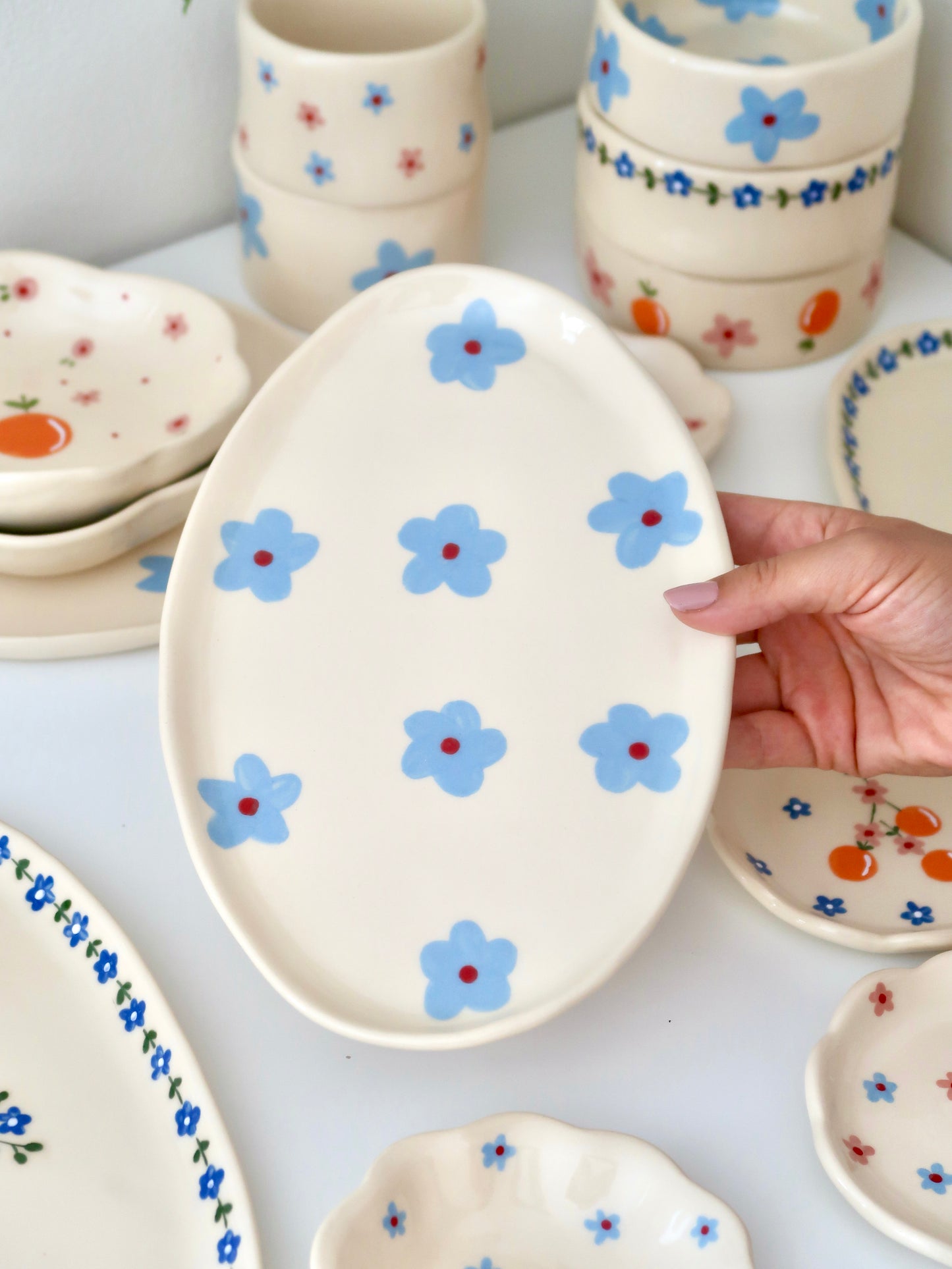 Platter with blue flowers