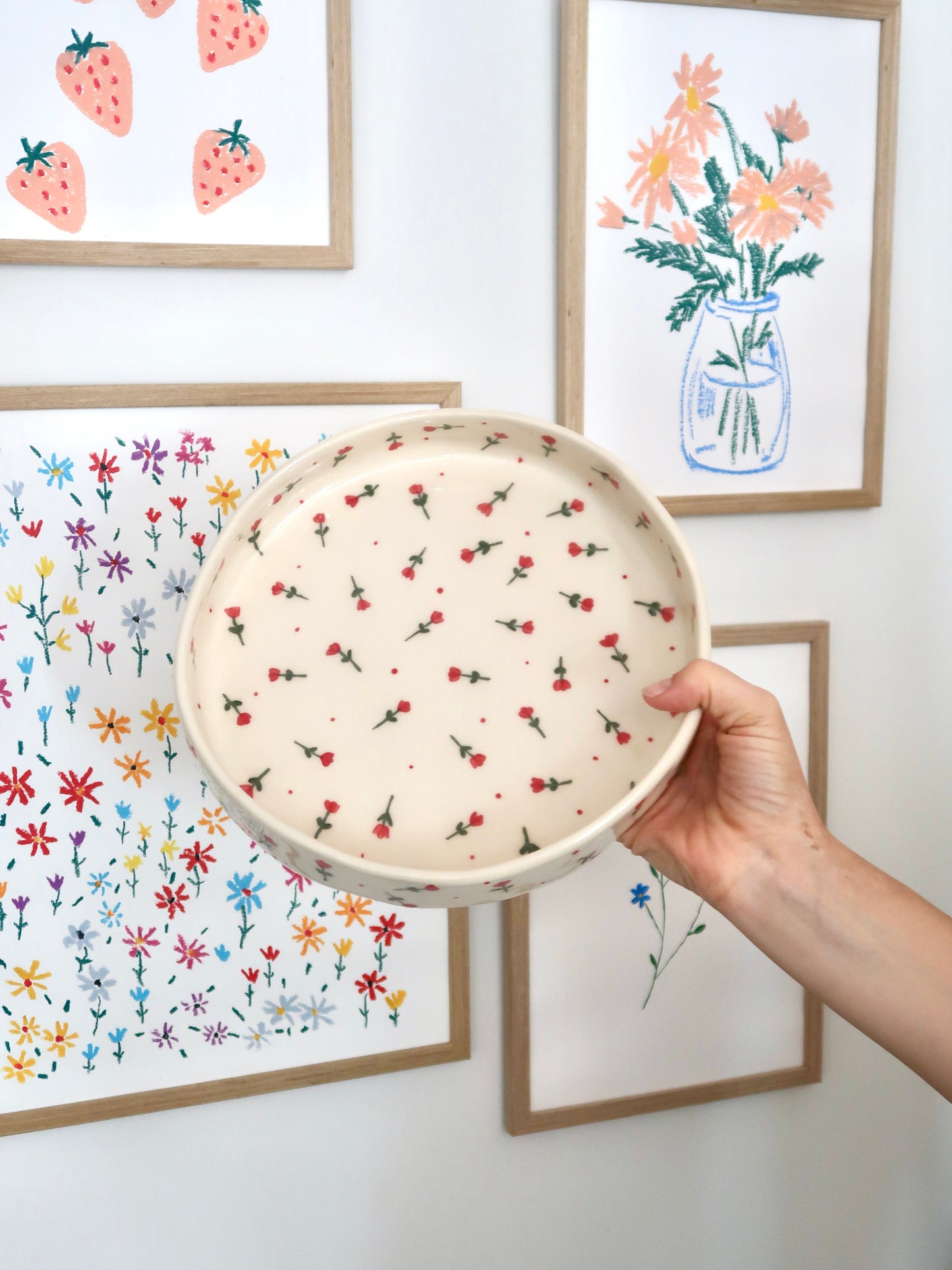 Large bowl with red flowers and red dots