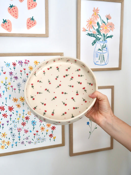 Large bowl with red flowers and red dots