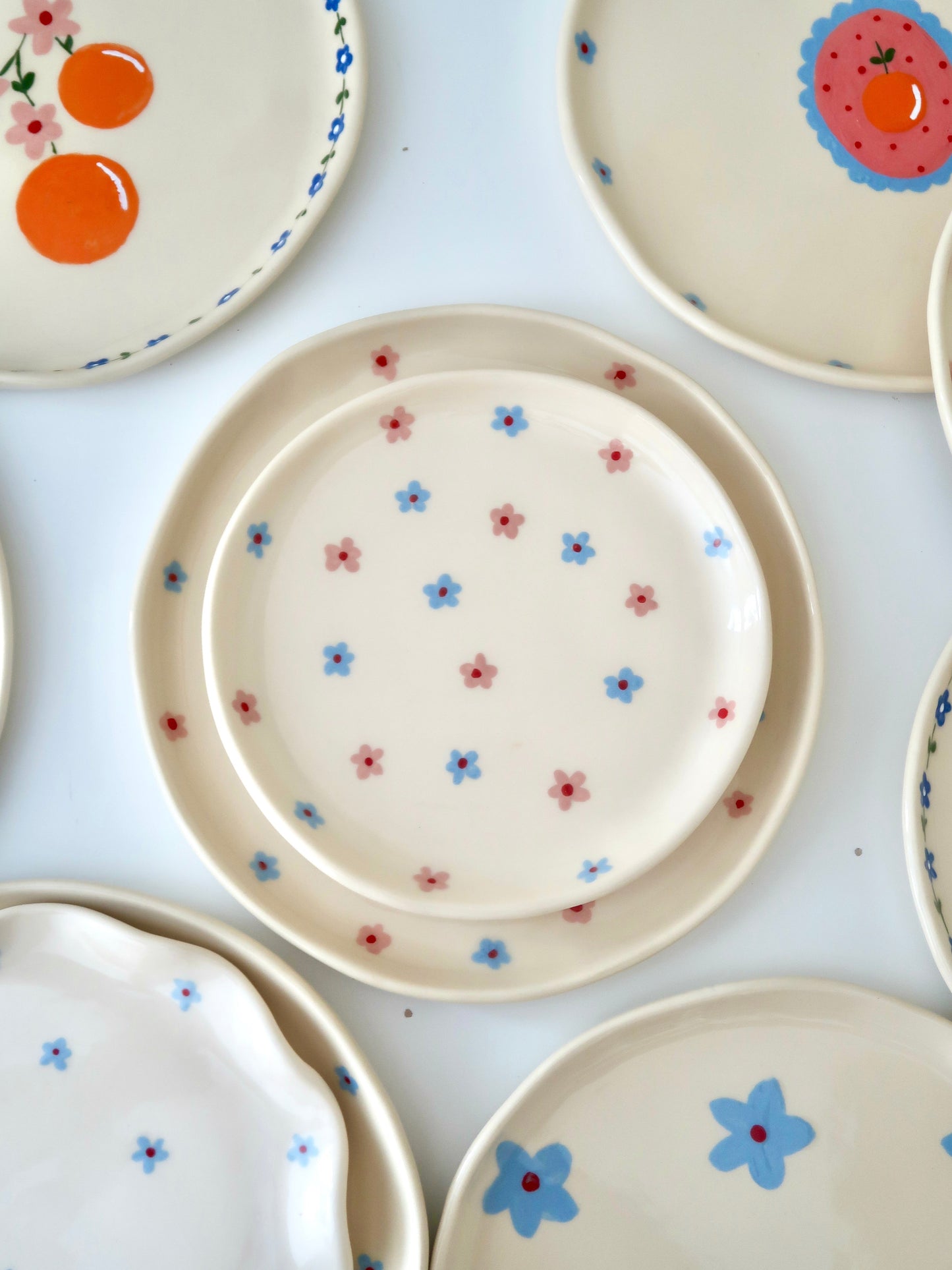 Breakfast/ dessert plate with pink and blue flowers