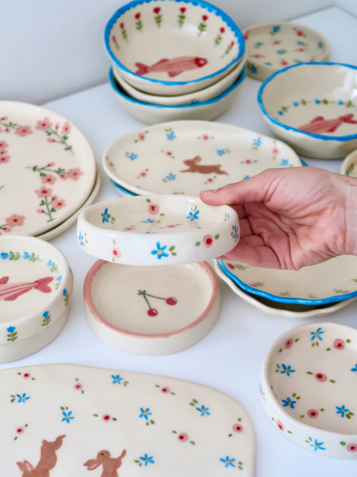Ring dish with pink and blue flowers