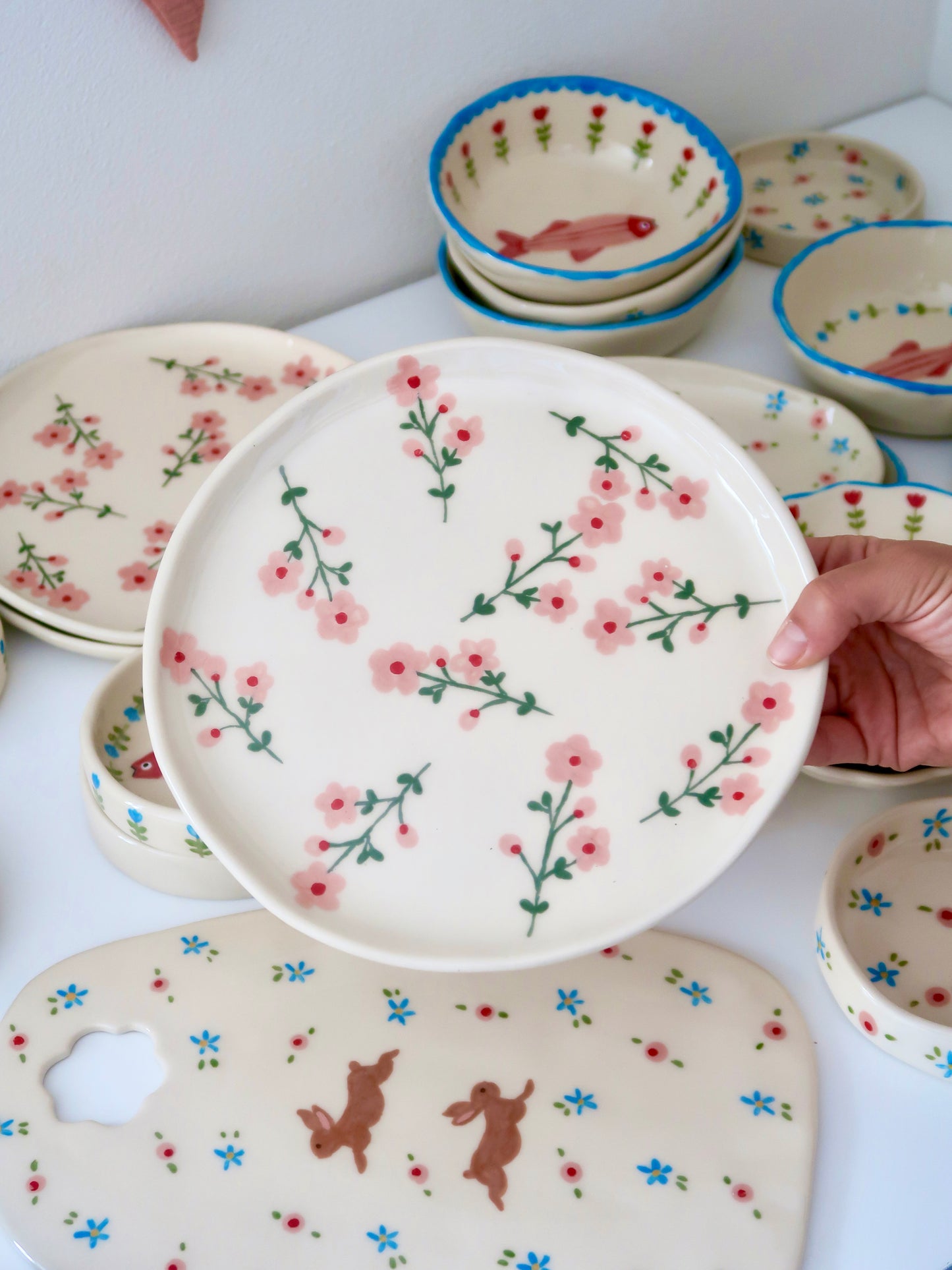 Plate with pink flowers