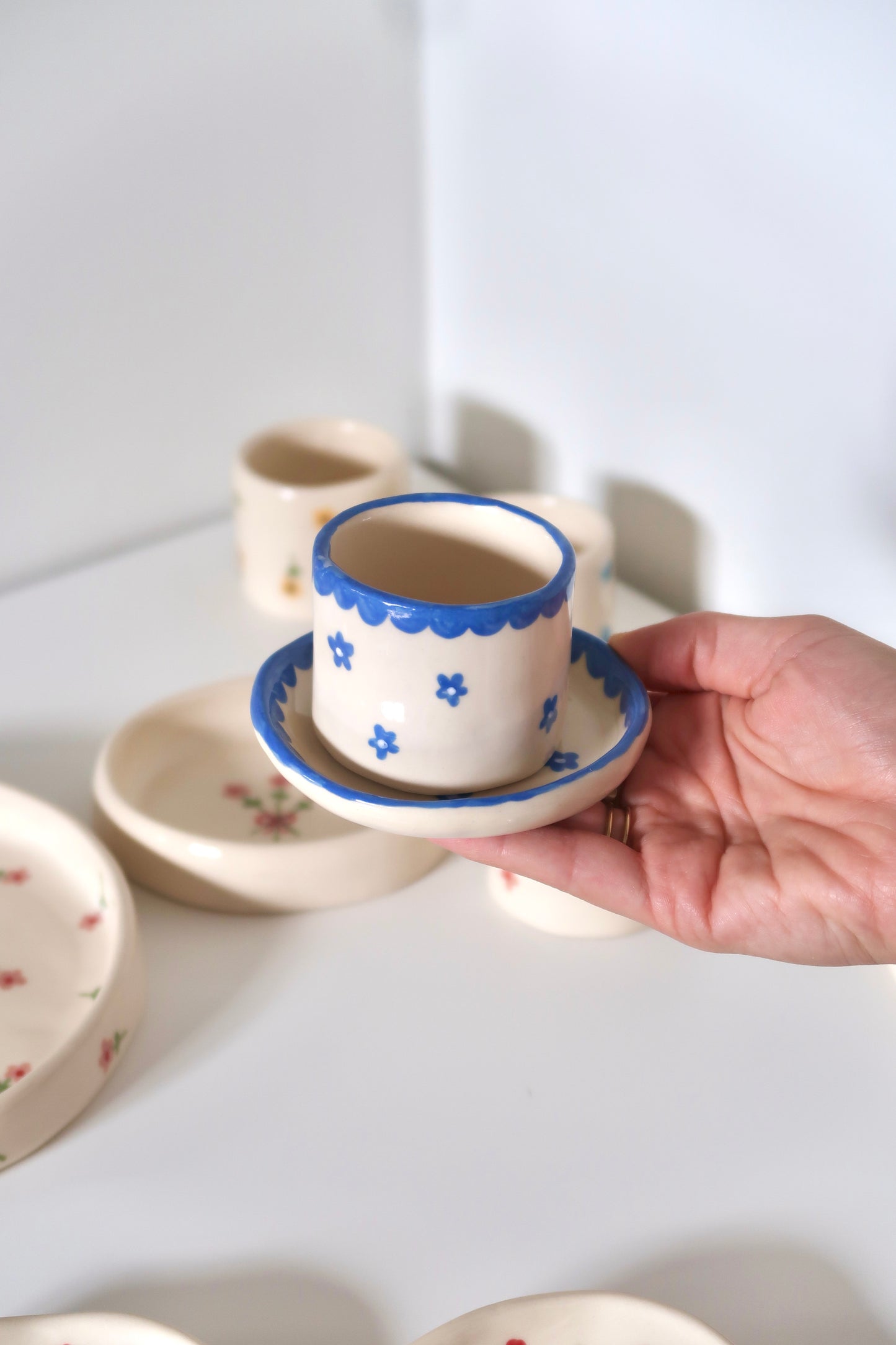 Coffee set with blue flowers