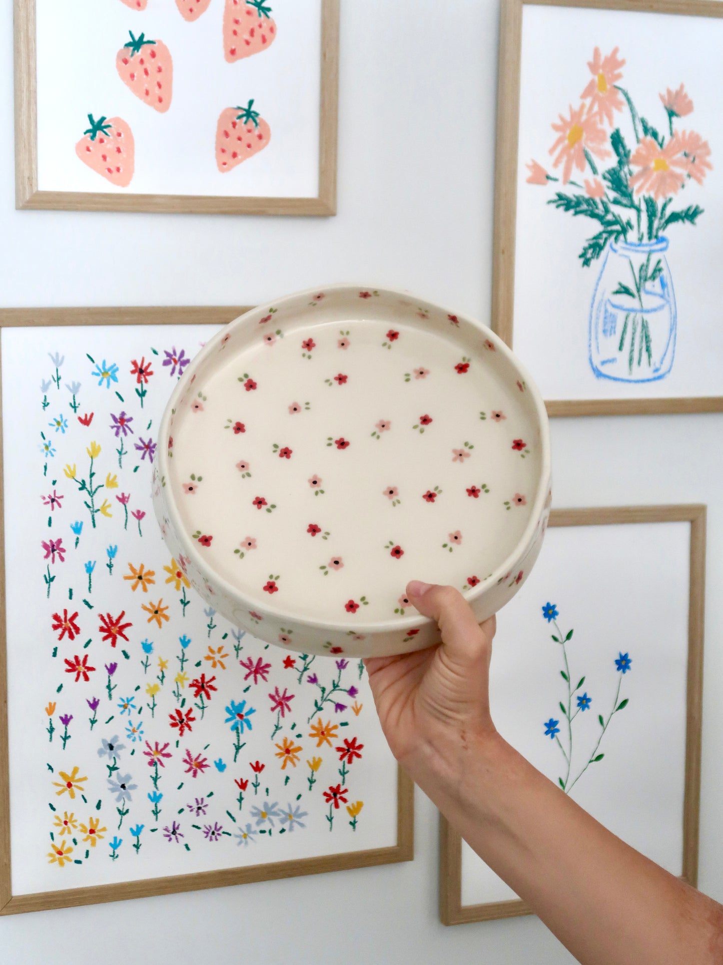 Large bowl with red and pink flowers
