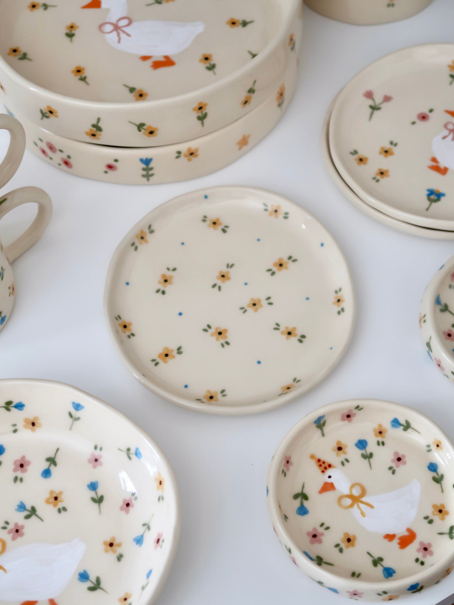 Breakfast/dessert plate with yellow flowers and blue dots